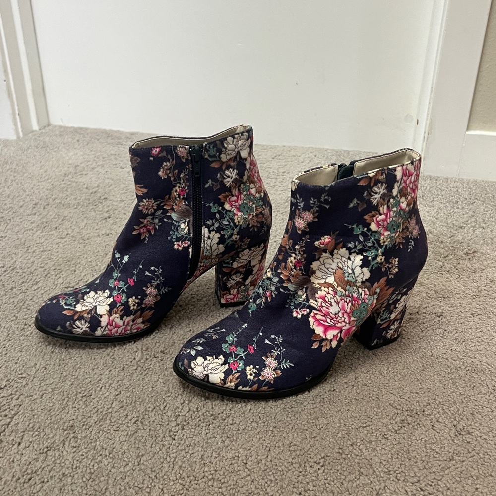 Billy Ella Navy Floral Ankle Boots